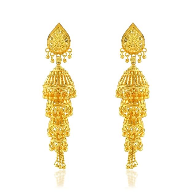 24KT Micron, 1 Gram gold Traditional 4 tier Umbrella Jhumka Earrings