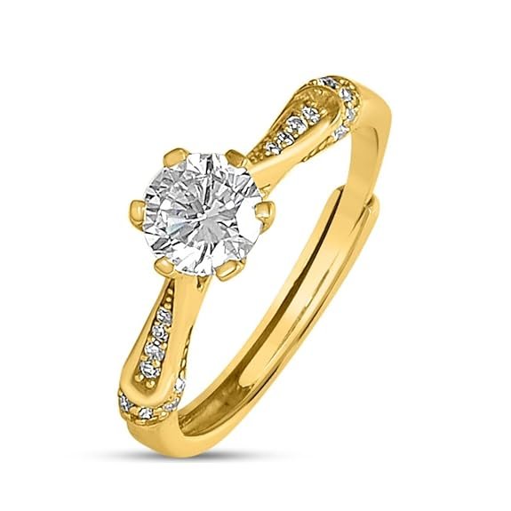 925 Sterling Silver Solitaire Gold Plated Brilliant Cubic Zirconia Ring for Women